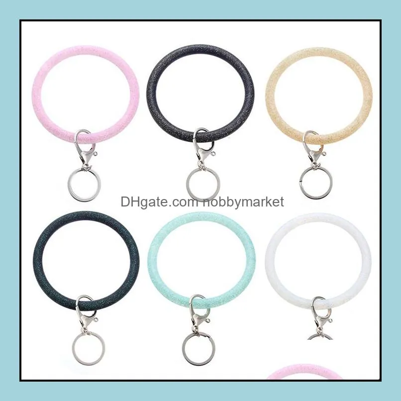 Silicone Wrist Key Ring Fashion Glitter Bracelet Sports Keychain Bracelets Bangle Round Key Rings Large O Keyring Jewelry T494