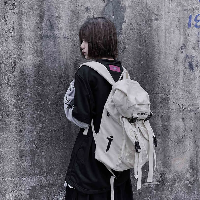 11 BYBB S DARK Hip Hop Backpack Men Women Canvas Ribbon Streetwear School Bag Multifunction Travel Bags Harajuku Backpacks 210322