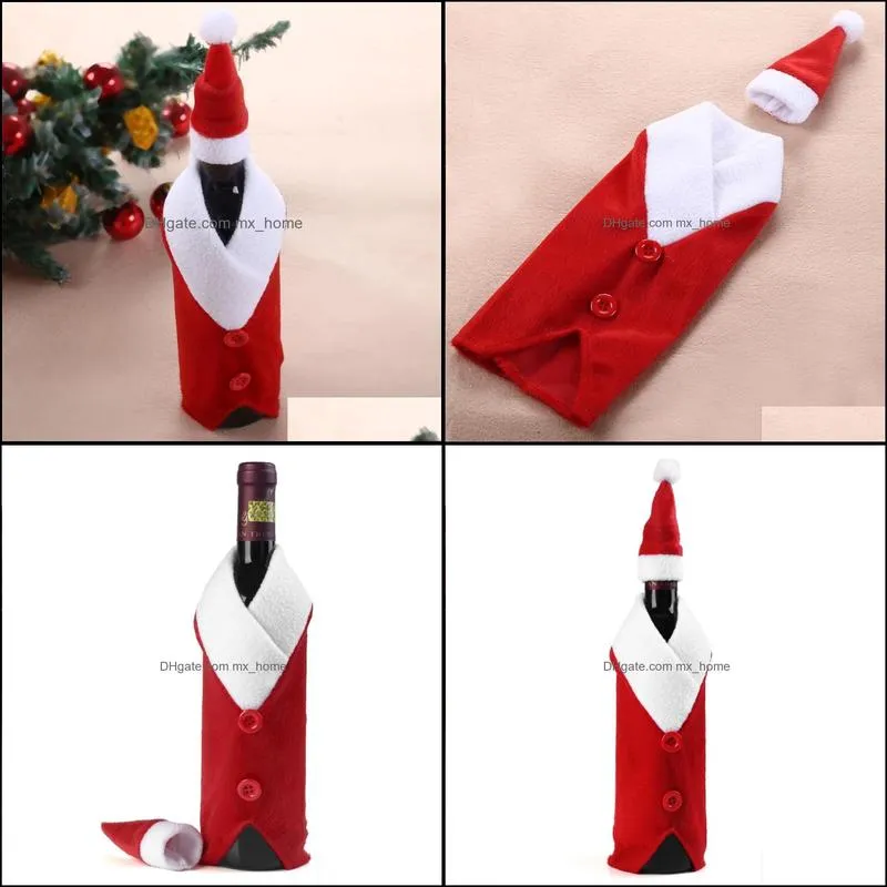 Wholesale- Christmas Wine Bottle Set Santa Claus Button Decor Bottle Cover Cap Clothes Kitchen Decoration for New Year Xmas Dinner