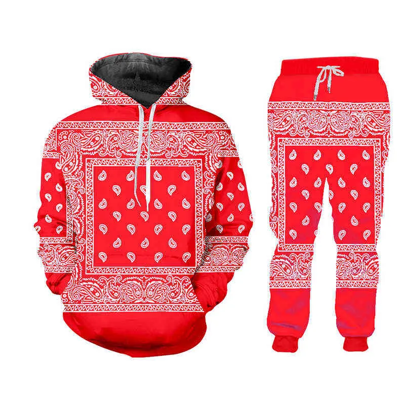 UJWI femmes/hommes Jogger 3D pantalon sweat coloré Paisley graphique survêtement pantalons de survêtement à capuche cajou Floral Streewear 2 pièces ensemble Y1221