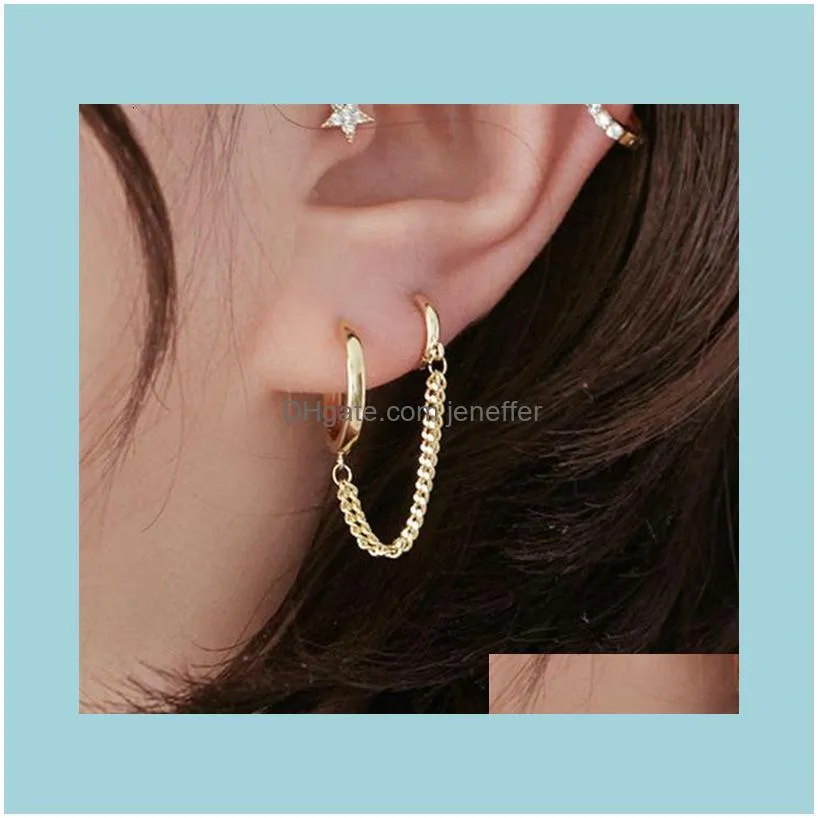 one Hot new piece double ear hole simple personality girl single short Earrings