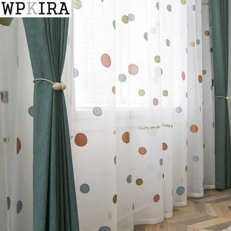 Cortinas transparentes bordadas circulares, cortina de tul de estilo coreano para sala de estar, cortinas románticas de tul para cortinas de ventana S010C 210712