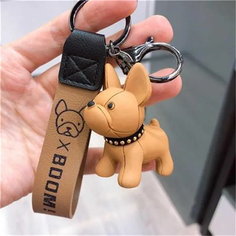 2022 Party Favor Puppy Francuski Pies Brązujący Skórzany Sznur Key Chain Creative Cute Samica Cartoon Shiba Inu Mały wisiorek