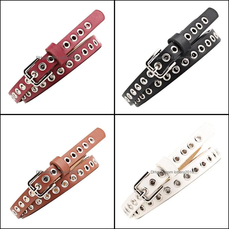 Faux Leather Belt Women Summer Trendy Thin Decorative Korean Black Red Many Metal Hole Buckle Adult Vintage Harajuku Belts