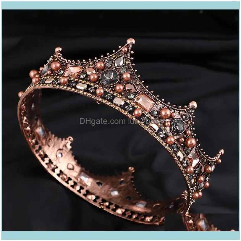 Vintage Baroque Royal Crown King Queen Wedding Tiara for Women Bride Headpiece Men Party Crystal Hair Jewelry Diadem