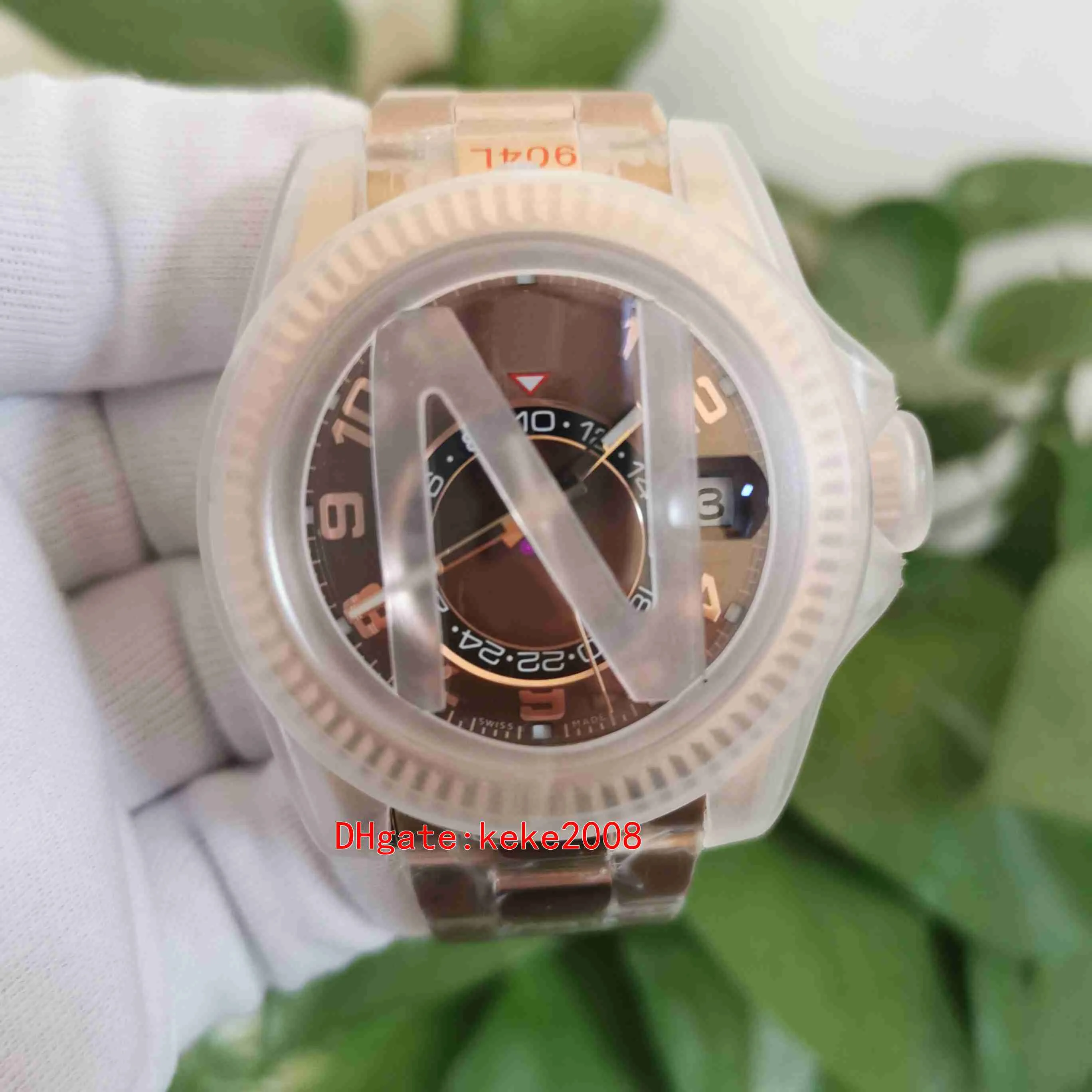AI Perfect Version Zegarki CAL.9001 Ruch 42mm 326935 Różowe złoto Brązowa tarcza Cyfrowy miesiąc GMT Czerwona kropka Praca Mechaniczny Automatyczny męski zegarek Męskie zegarki na rękę