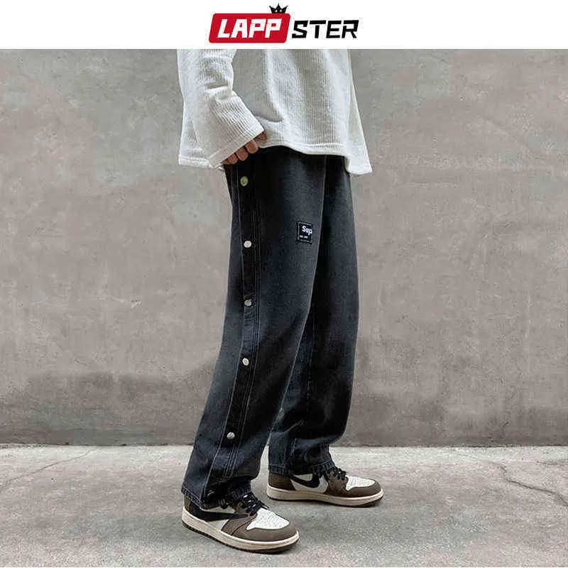 LAPPSTER Men Patchwork Solid Harajuku Baggy Jeans Pants 2022 Mens Japanese Streetwear Vintage Y2kdenim Trousers Man Causal 0309