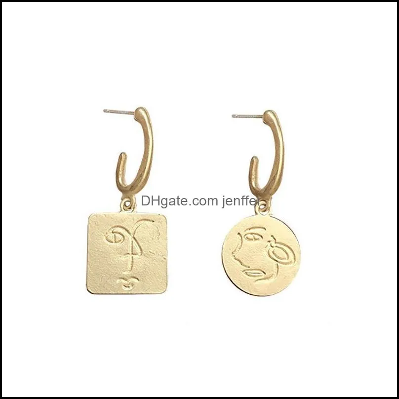Face Dangle Earrings For Women Female OL Style Golden Abstract Artistic Drop Korean Jewelry Gifts MG106 & Chandelier