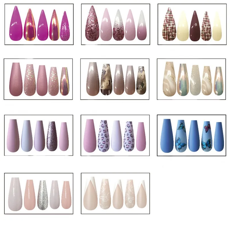 30pcs Shiny Ballet False Nails Tips Long Coffin Fake Fingernails Tip Acrylic Adhesive Gel Full Cover for Women Girls DIY Nail Art Salon