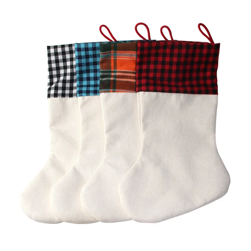 Sublimazione Buffalo Plaid Calza natalizia 4 colori Blank Halloween Candy Socks Babbo Natale Gift Bag Albero di Natale Oranment CYZ3281
