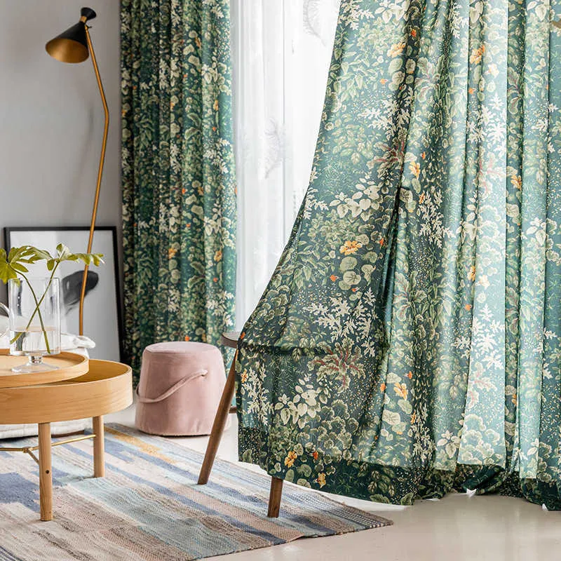 Modern Yeşil Yaprak Perdesi Oturma Odası Yatak Odası Pencere Baskılı Rustik Vintage Perde Hazır 210712