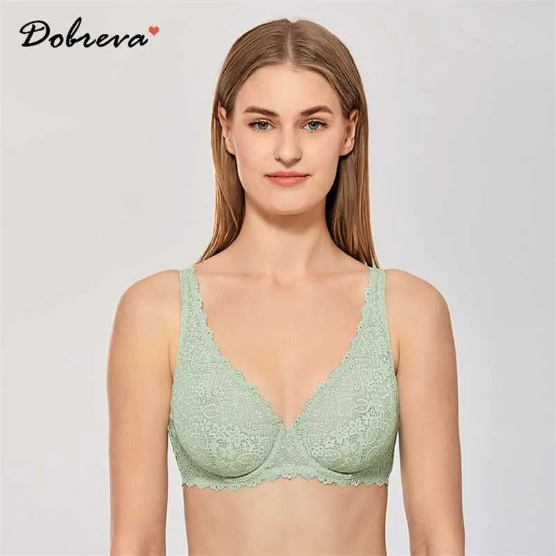 DOBREVA femmes Sexy dentelle Bralette plongeant non doublé soutien-gorge à armatures grande taille A-F tasse 211110