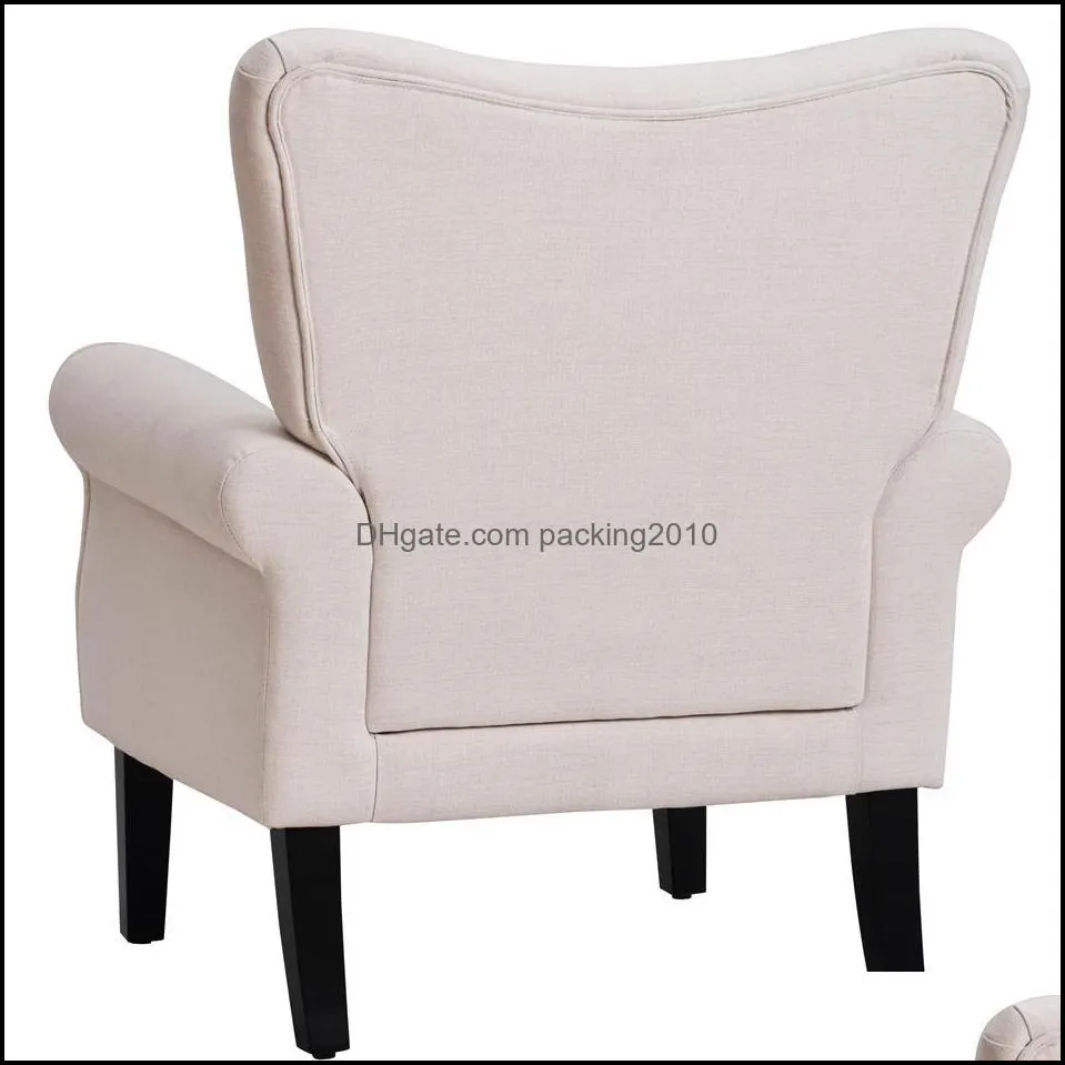 US Stock Modern Wing Back Accent Chair Roll Arm Living Room Furniture Cushion with Wooden Legs,Cream a47