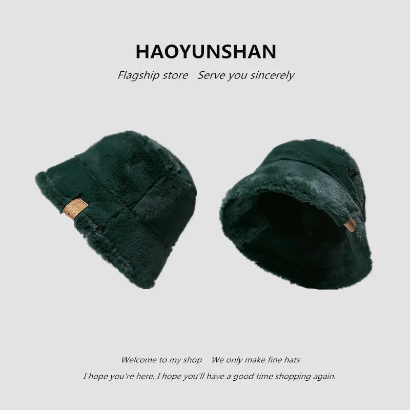 BERETS 2021 Fashion Trend Winter Warm Plush Bucket Hat For Woman Green Leopard Print 6 Color Valfritt Cap Keep Hats