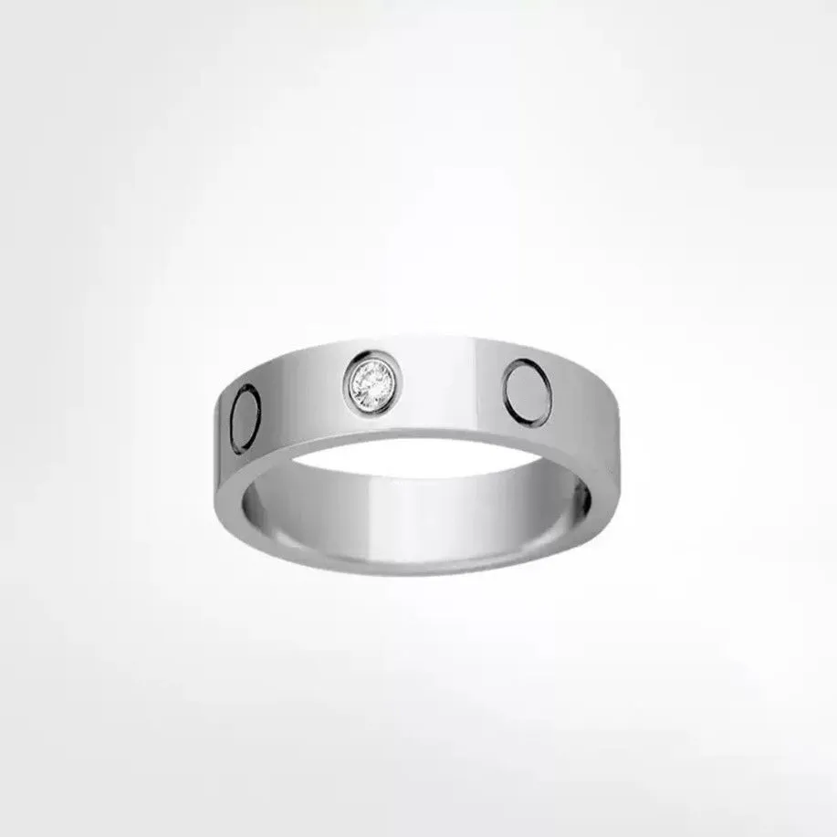Designers design luxo titânio aço prata com diamantes amor anel homens e mulheres anéis de ouro rosa para amantes casal presente 4mm 5mm284b
