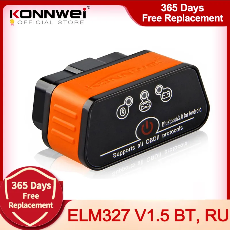 ELM327 OBD2 escáner de coche Icar2 KONNWEI compatible con Bluetooth ELM 327 V 1,5 herramienta de diagnóstico de coche OBD 2 escáner V1.5 Pic18f25k80 Chip