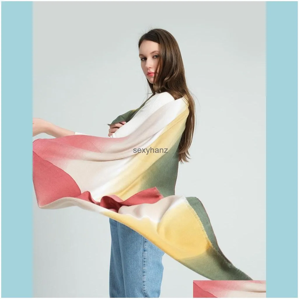 Scarf Women Cashmere Soft Long 180x70cm High Quality Designer Tie dye Gradient New Fashion Ladies Shawl