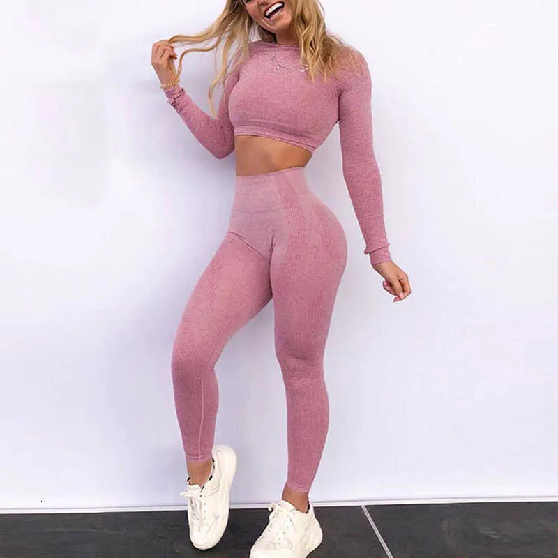 Costume de yoga sans couture 2 pièces chemises de sport Crop Top Leggings sans couture Sport Set Gym Vêtements Fitness Survêtement Workout Set Femme SH190914