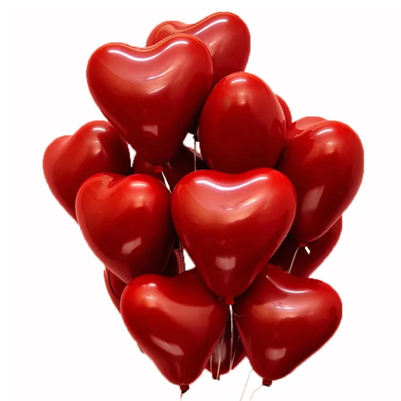 50 pz/lotto 10 Pollici Rosso Rubino Amore Cuore Rotondo Decorazione Del Partito Elio Doppio Farcito Palloncini In Lattice San Valentino Romantico Matrimonio Compleanno Decor HY0255