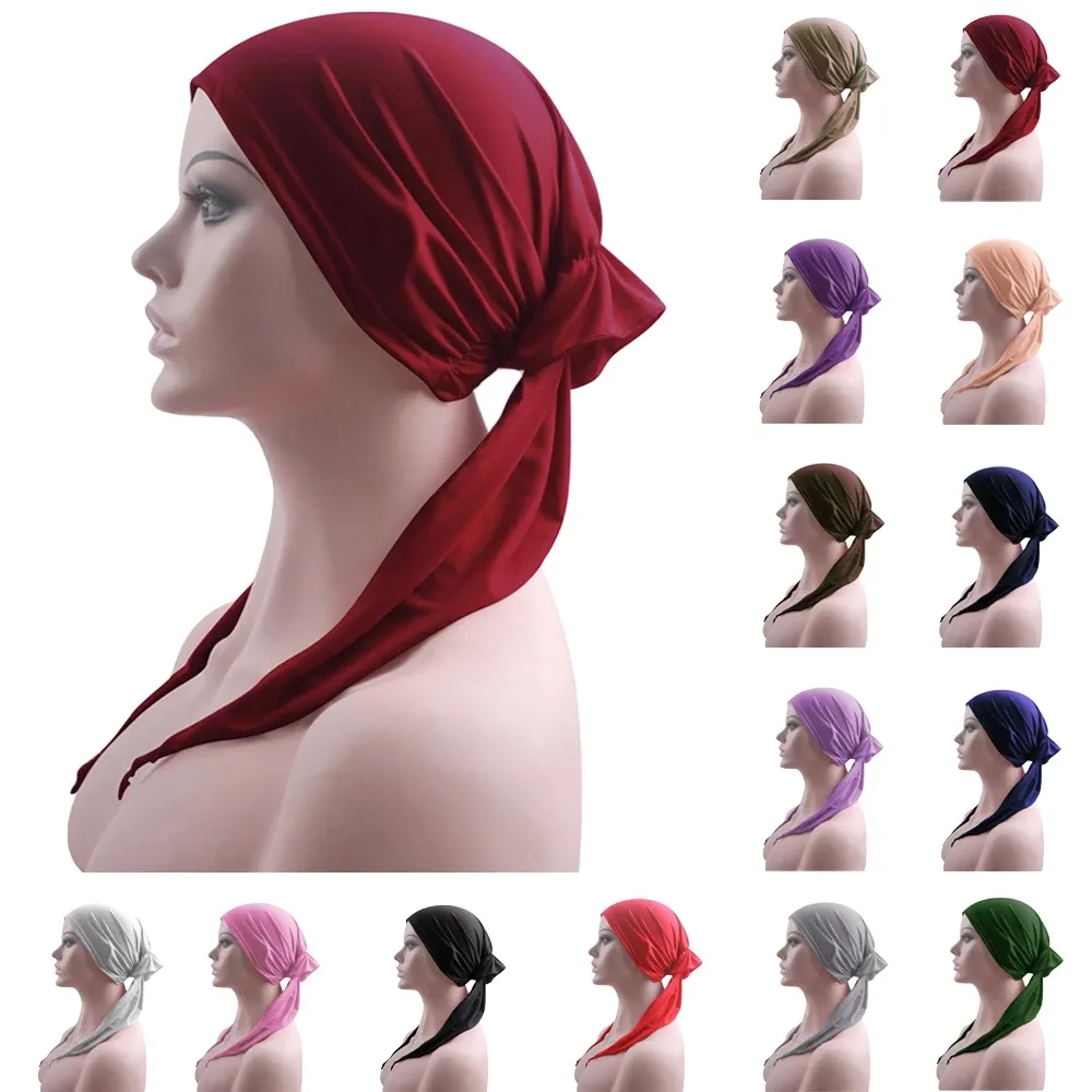 Mulheres Muçulmanas Mulheres Turbante Perda de Cabelo Capacidade Cabeça Cabeça Cancro Cancro Chapéu Capa Capa Beanie Beanie Envoltório Longo Cruzeiros Cor Sólida