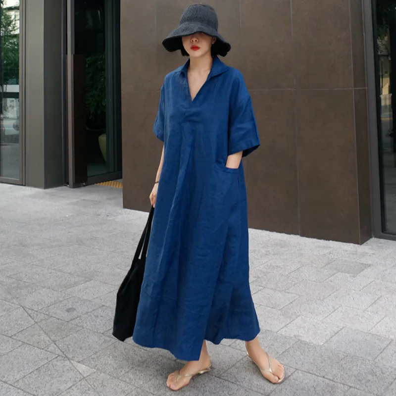 Johnature Women Vintage Cotton Linen Dresses V Neck... From Luo04, $37.82