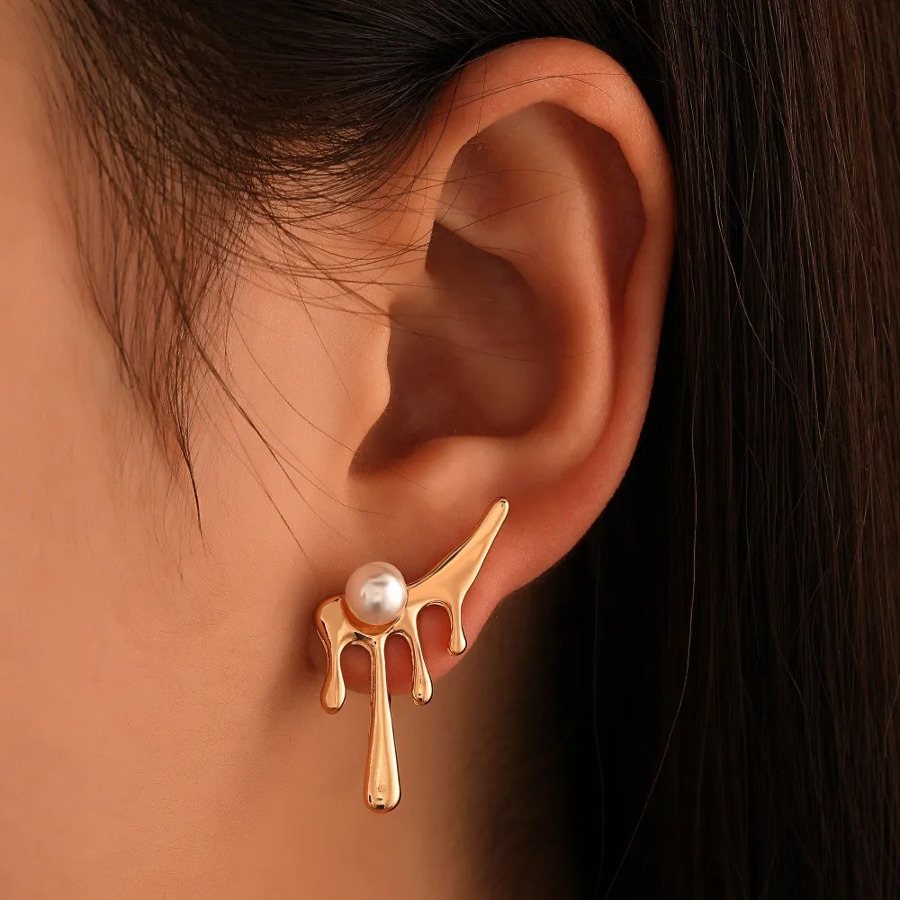 S2647 Europe Fashion Irregular Water Drop Stud Earrings Lava Pearl Earrings