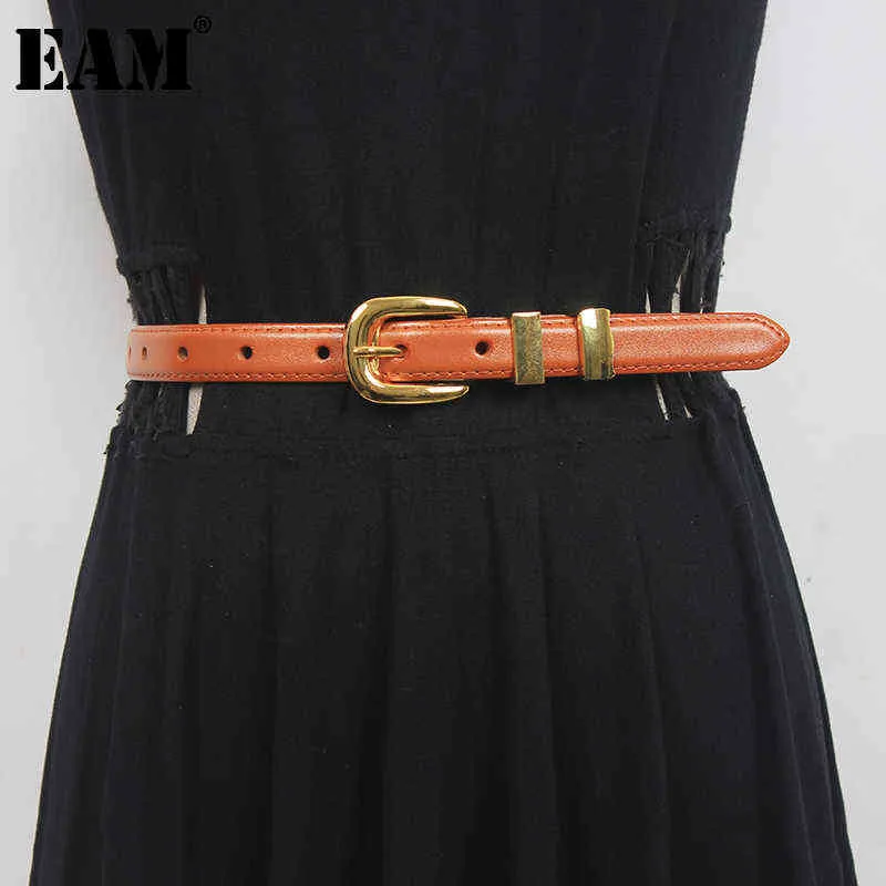 [EAM] Pu Leather White Long Mental Buckle Long Belt Personality Women New Fashion Tide All-match Spring Autumn 2022 1DE6020 AA220312