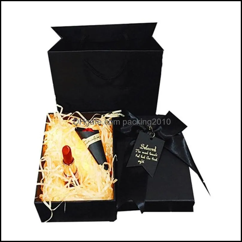 Black Kraft Paper Gift Box With Bow Tie Simple Design Present Container Lid Multipurpose For Christmas Graduations Wrap