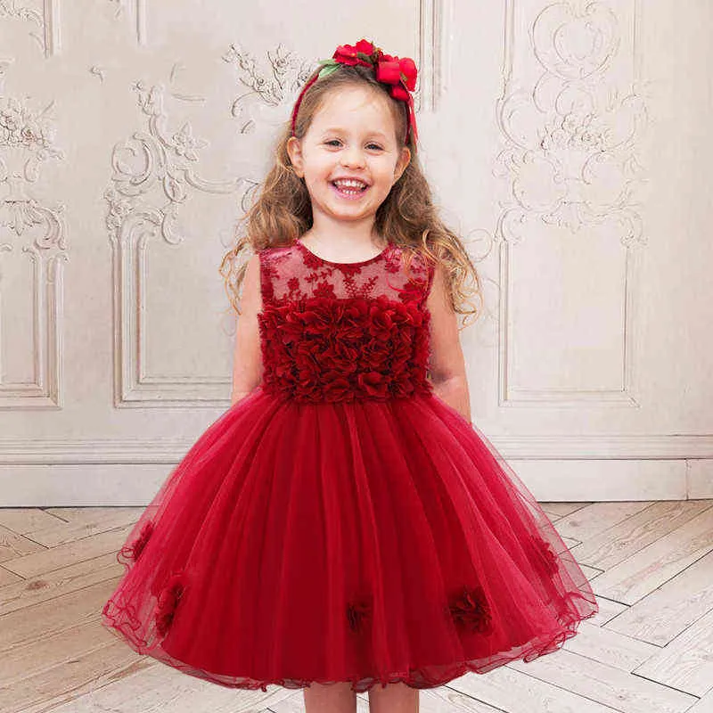 2021 été blanc première robe pour bébé fille baptême dentelle 2 1 an anniversaire princesse robes fleur fête mariage enfant en bas âge vêtements G1129