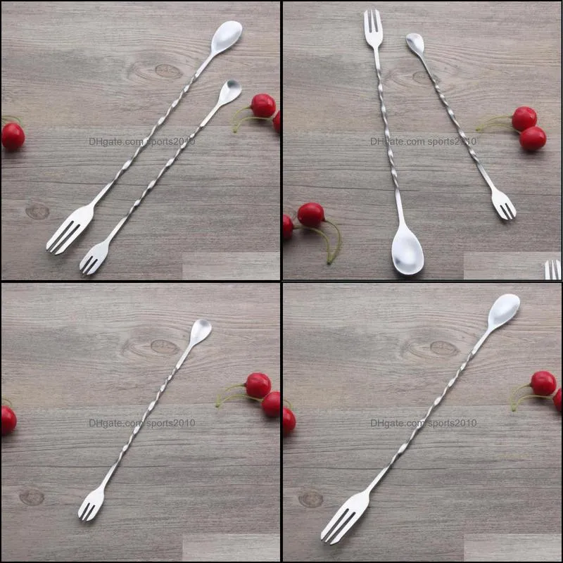 Wholesale Stainless Steel Cocktail Mixing Spoon Spiral Pattern Bar Cocktail Shaker Spoon Bar Tools fast shipping