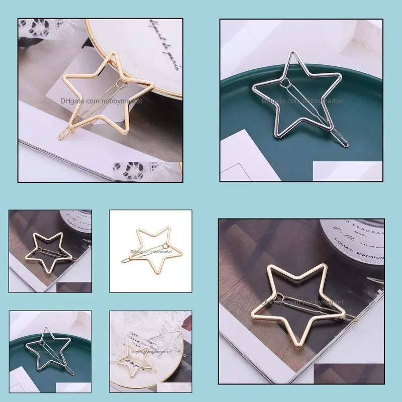 Hollow Star Hair Clip Clamps Girls /Ladies Gold Silver Star Shape Geometric Metal Hairpin Hair Clip