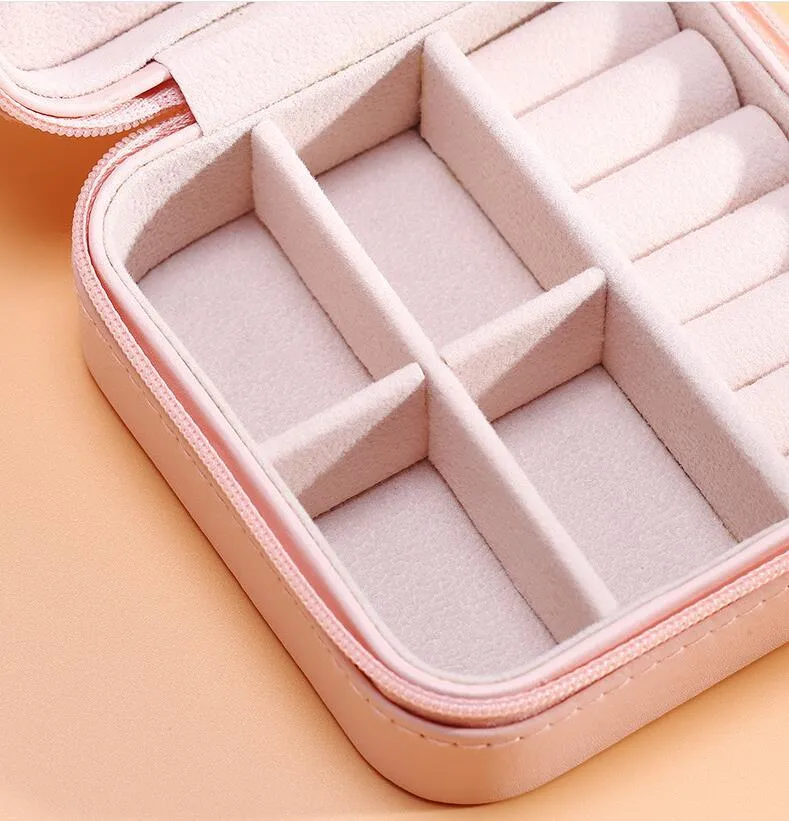 Mini Jewelry Box with Mirror Zipper PU Leather Travel Earrings Ring Storage Case Necklace Chain Bracelet Casket Girl Gift SEA SHIP HHC4627
