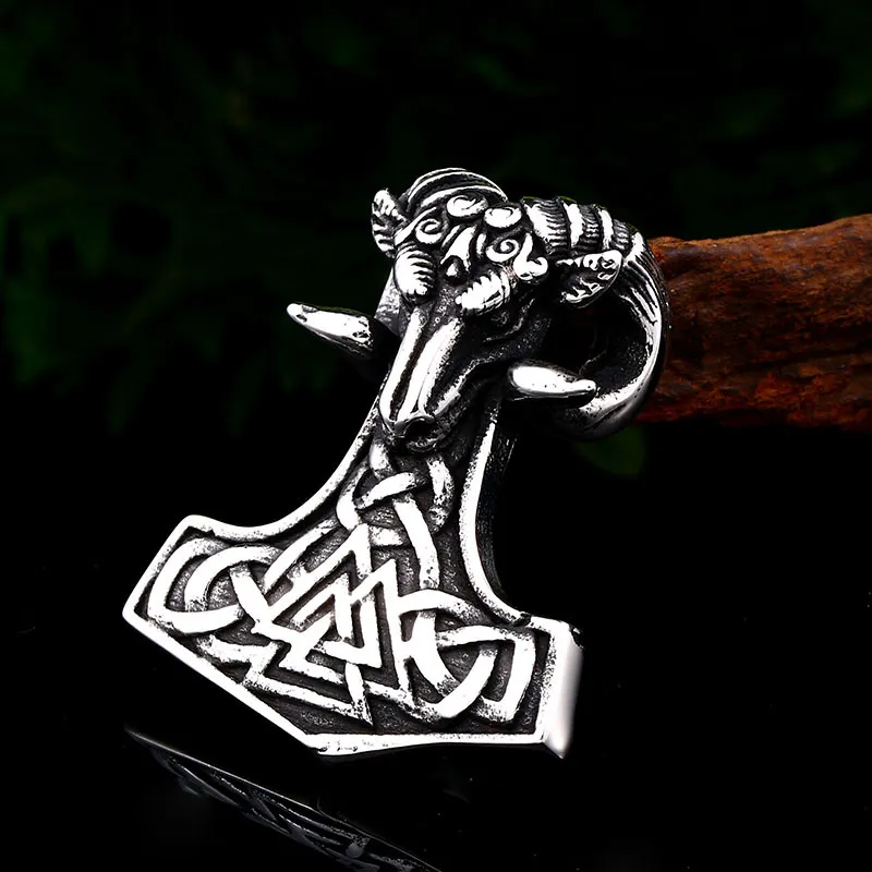 Vintage męska Naszyjnik ze stali nierdzewnej Norse Viking Goat Ram Odin Myth Punk Biker Charm z łańcuchem kulkowym