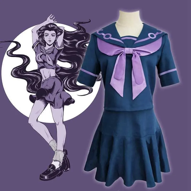 Anime JoJos Bizarre Adventure Cosplay Kostüm Yukako Yamagishi Uniform Frauen Kleid Sailor Anzüge JOJO Outfits Full Set Halloween Y0903