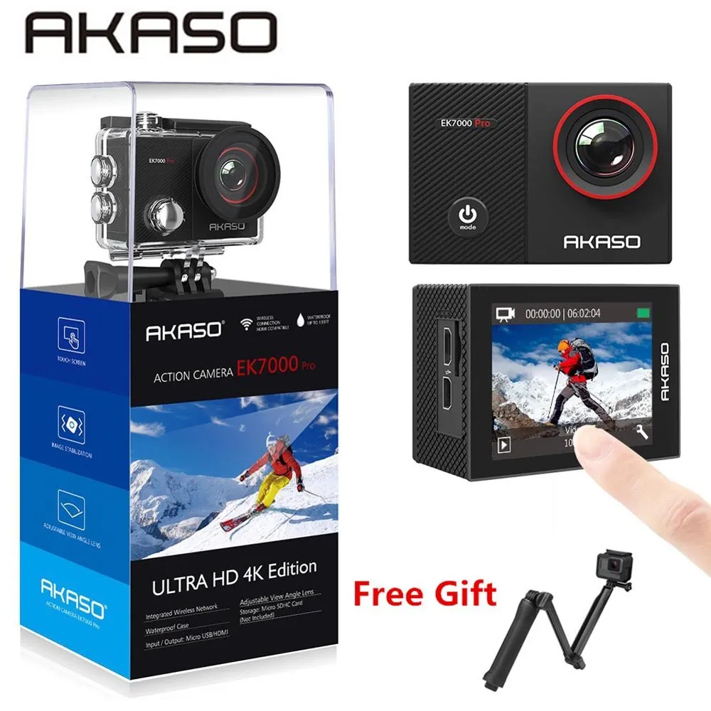 Akaso GO EK7000 PRO 4K Action Camera med pekskärm EIS Justerbar bild Vinkel 40m Dykkamera Fjärrkontroll Sportkamera 210319