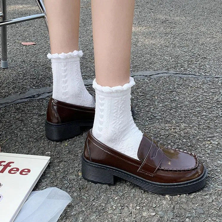 Elbise Ayakkabı Koleji Harajuku Öğrencileri Mary Jane Bayan Loafer'lar Yuvarlak Ayak Kadın Ayakkabı Kadın Sonbahar Oxfords Topuklu Düşük