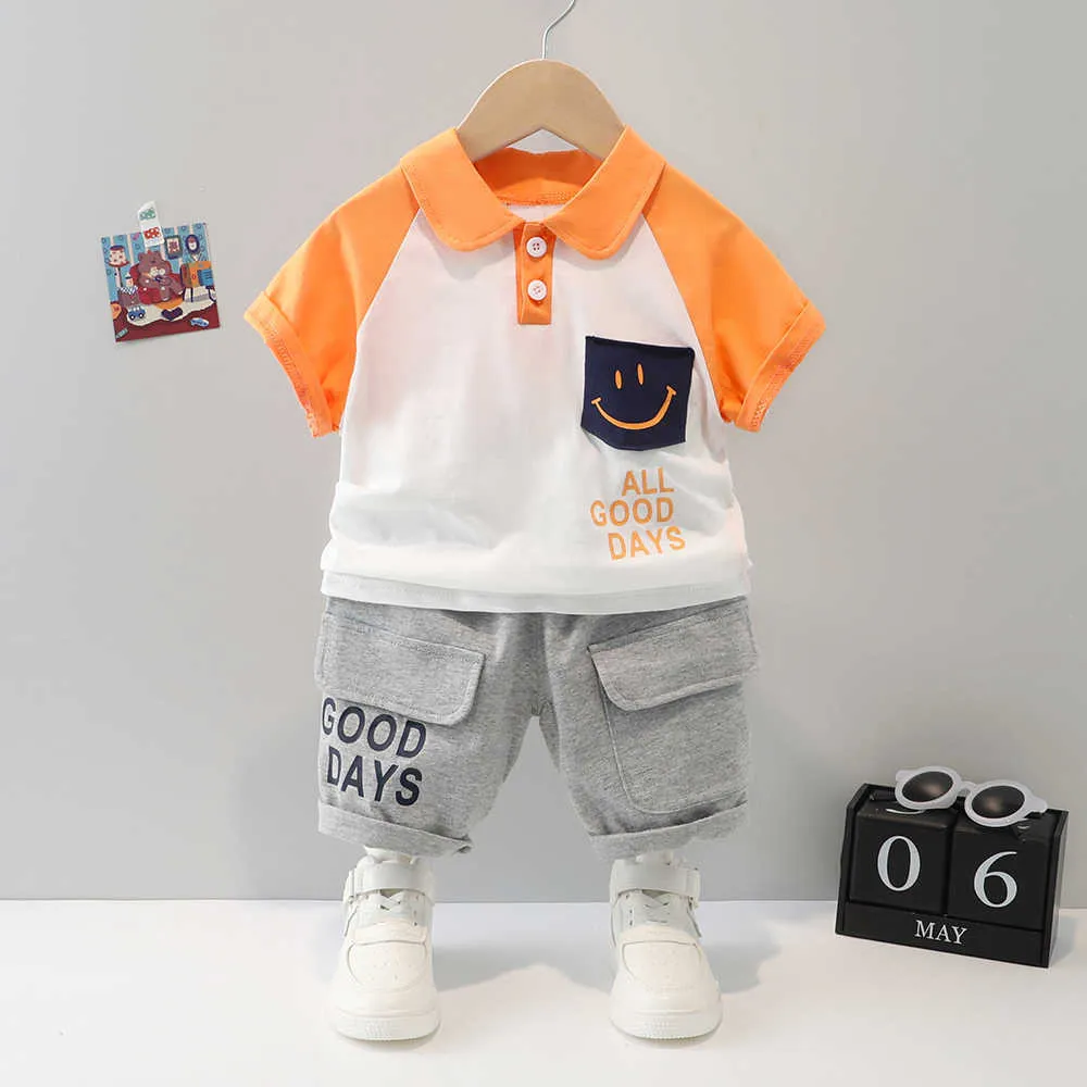 Garçon vêtements ensembles pour enfants 2021 été décontracté coton col rabattu T-shirt + pantalon de survêtement Costume bébé 1 2 3 4 ans enfants X0802