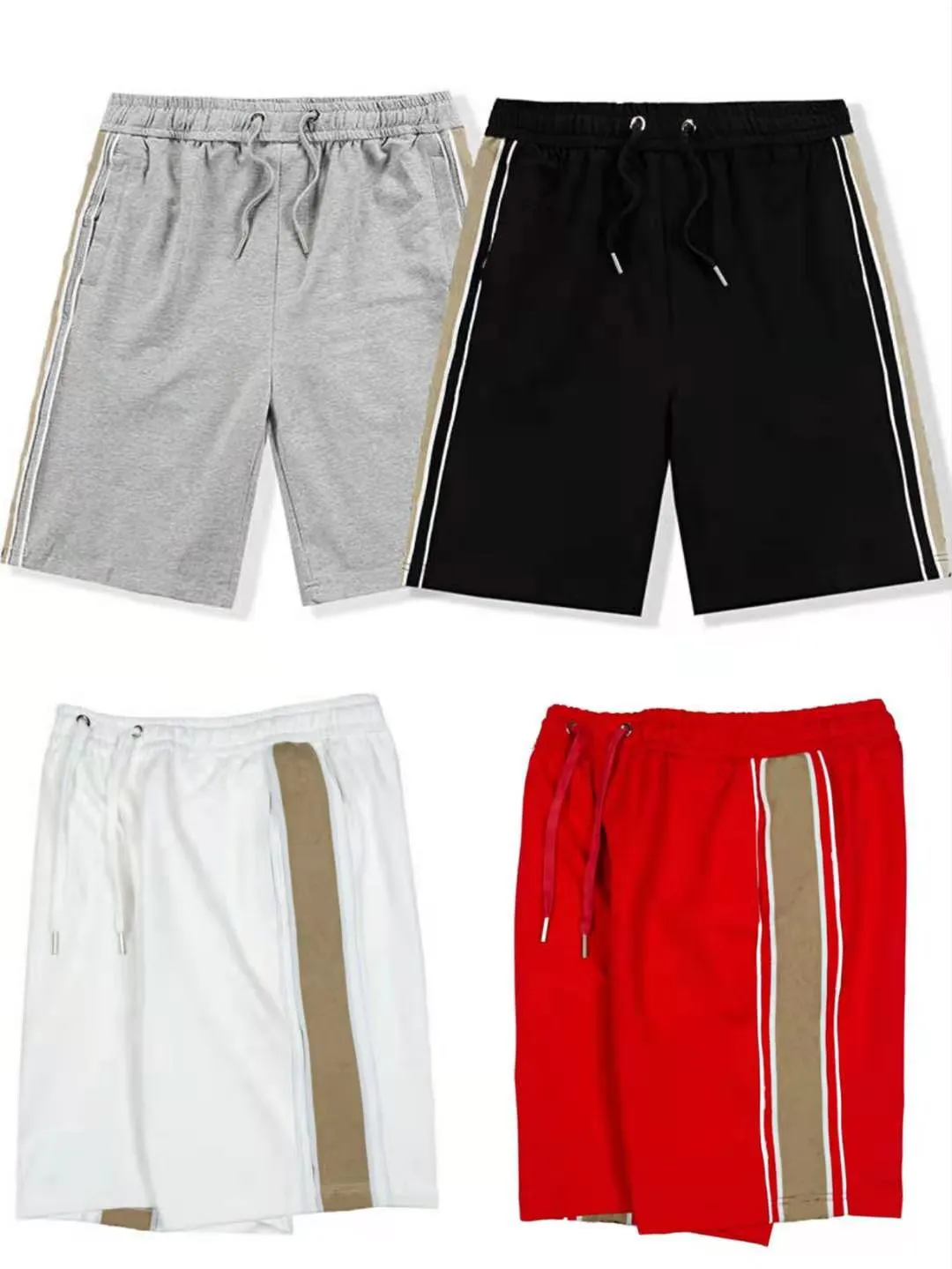Mens Cotton Blend Casual Shorts with Embroidery 2024 Summer Fashion All Match Drawstring Knee Length Shorts Gray Black Red White Size M 2XL