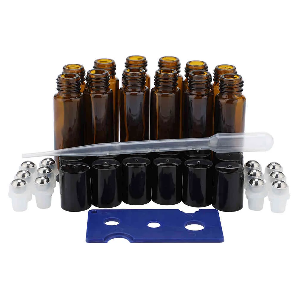 12st / set Mini Amber Tom behållare Glasrullbollar Flaskor 10ml Essential Oil Opener Parfym Storage Flaskor med droppare