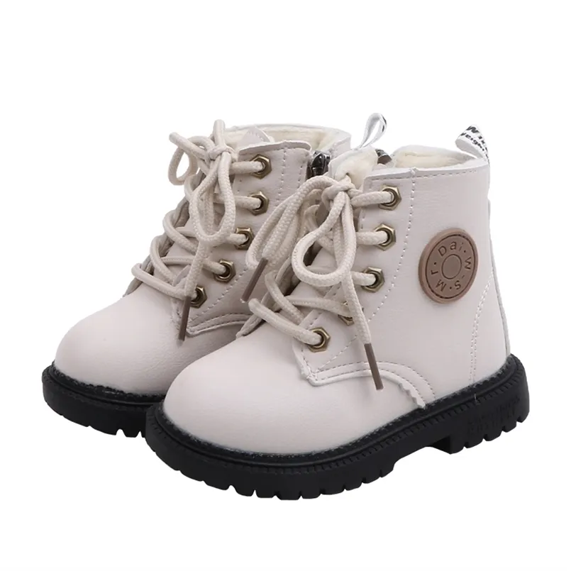 Winter Toddler / Kid Solid Lace-up Casual Leather Boots for Kids Boy 210528