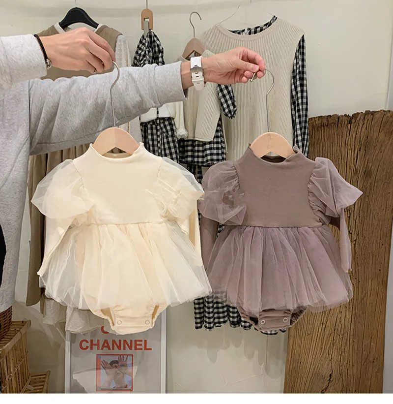 生まれた赤ちゃんガールズ服Tutu Skirt Romper韓国王女幼児の幼児の幼児の幼児の衣服210529