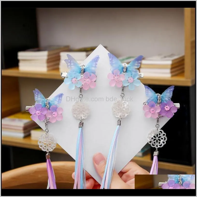 Children Adult Hanfu Headdress Antique Hair Accessories Ancient Ornaments Tassel Butterfly Hairpin Girl Fairy Hairpin Clip