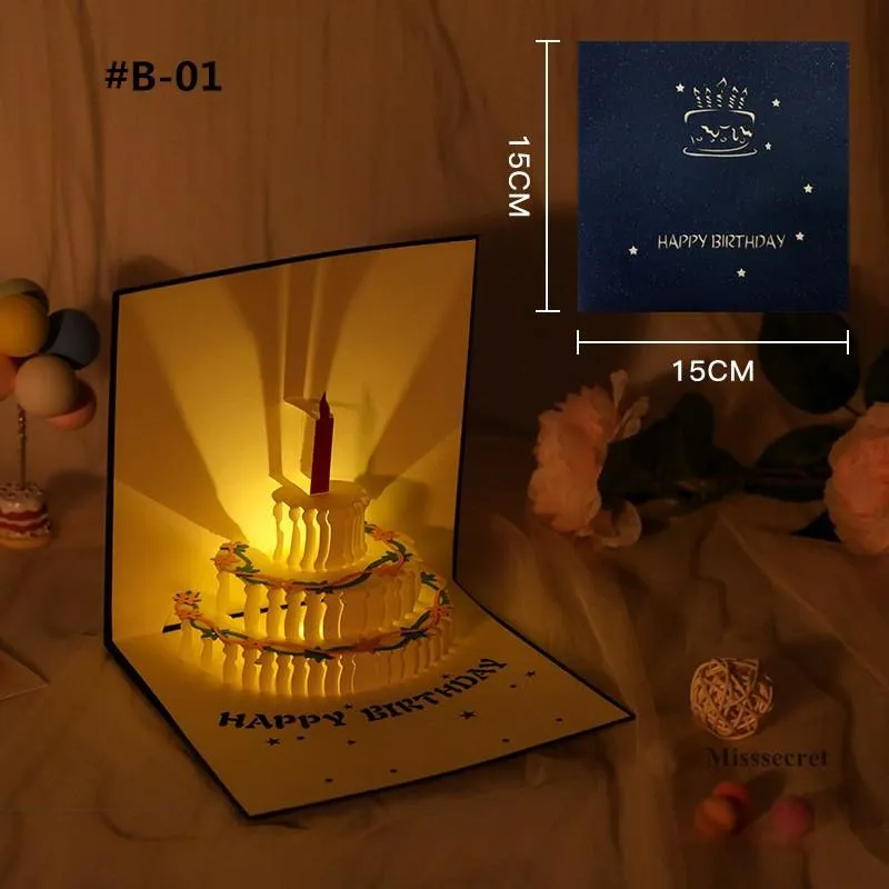 Meilleure carte d'anniversaire avec musique et lumière, carte de vœux pop-up  3D avec enveloppe, or