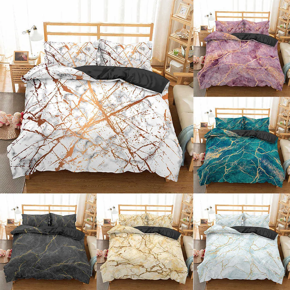 Casasky Mármore Padrão de cama Conjunto de roupa de cama Inclui capa de edredão Home Têxteis Fronha Conformador Conjuntos Cama 210615