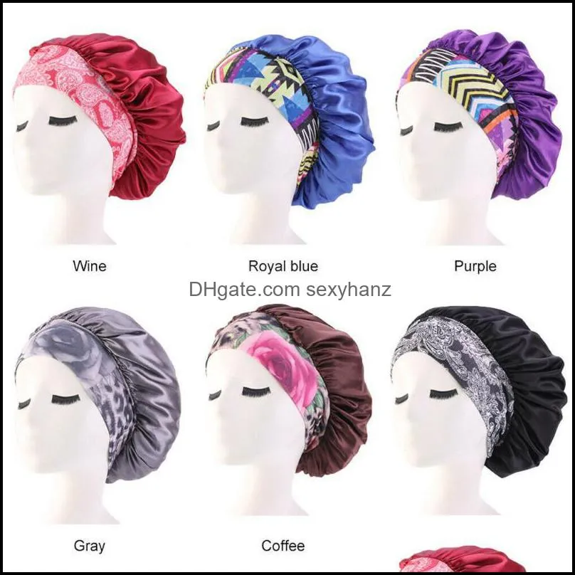 Brand New Women Satin Night Beauty Salon Sleep Cap Cover Hair Bonnet Silk Head Wide Elastic Band Curly Springy Hair Chemo Cap1