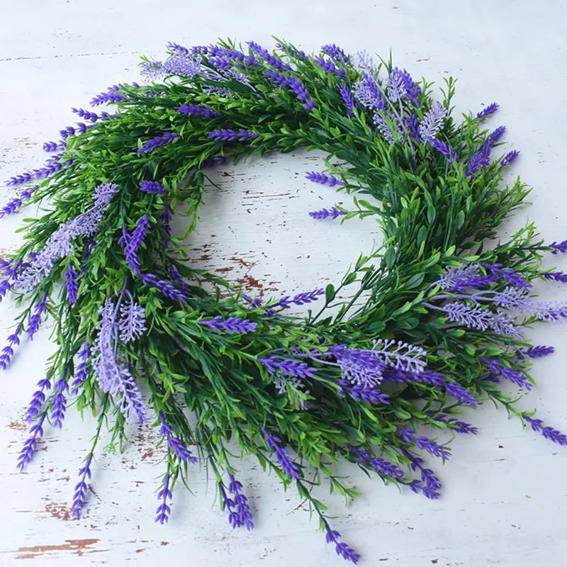 Flores decorativas grinaldas de coroa artificial Decoração de porta de lavanda amarela material de casamento grande anel pingente de grama