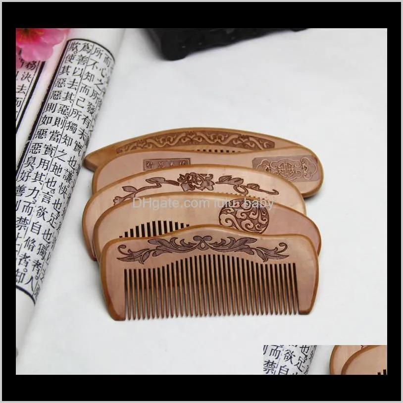 natural peach combs thickened carved wood combs anti-static massage scalp health portable hair comb wedding favor women`s gifts