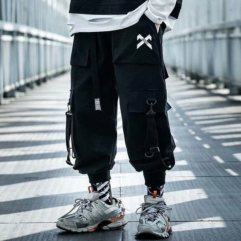 Herrenhose Hip Hop Cargo für Jungen Techwear Streetwear Gothic Schwarze Hose Student Hippie Hose Taschen Mall