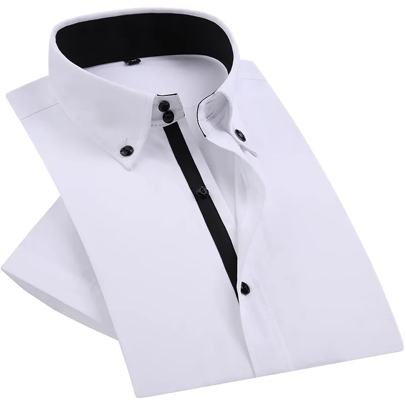 Camicia elegante da uomo estiva Bottoni a rombi Casual Manica corta bianca Colletto alto di lusso Slim Fit Elegante business 210714