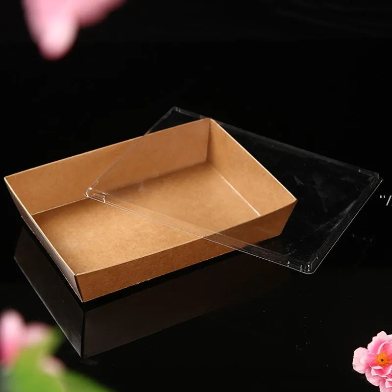 NEWDisposable Kraft Paper Dinner Food Boxes with Clear Lid Take-out Fast Food Packaging Salad Fried Food Wrapping Tools RRA8033